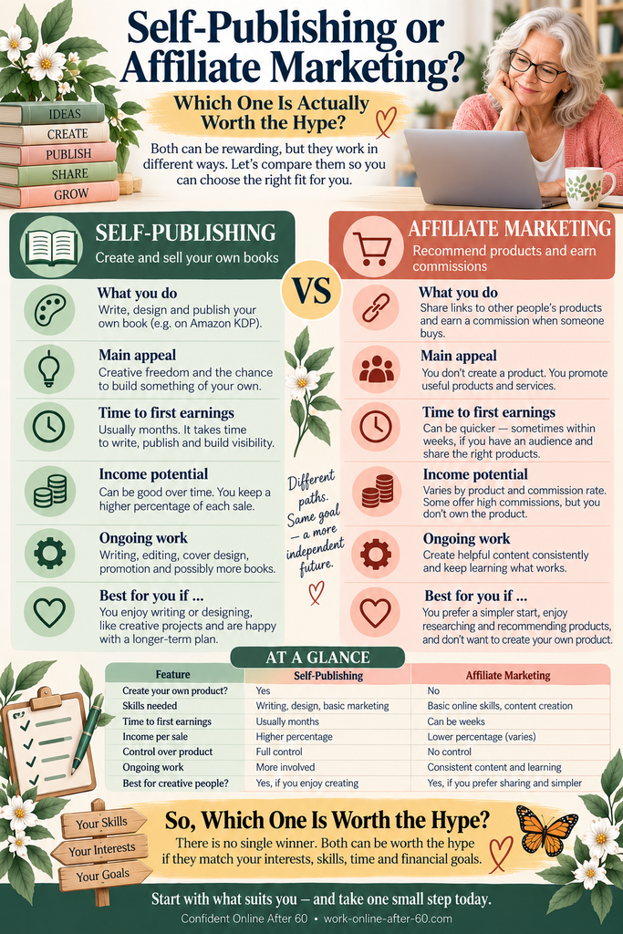 women over 60 ask-Self-publishing or affiliate marketing: which one is actually worth the hype