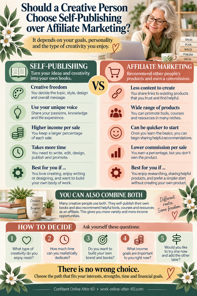 for women over 60 -should a creative person choose self-publishing over affiliate marketing