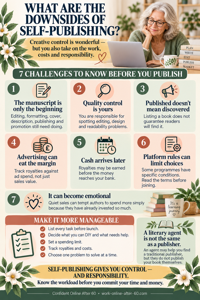 for women over 60 the downsides of self-publishing are explain