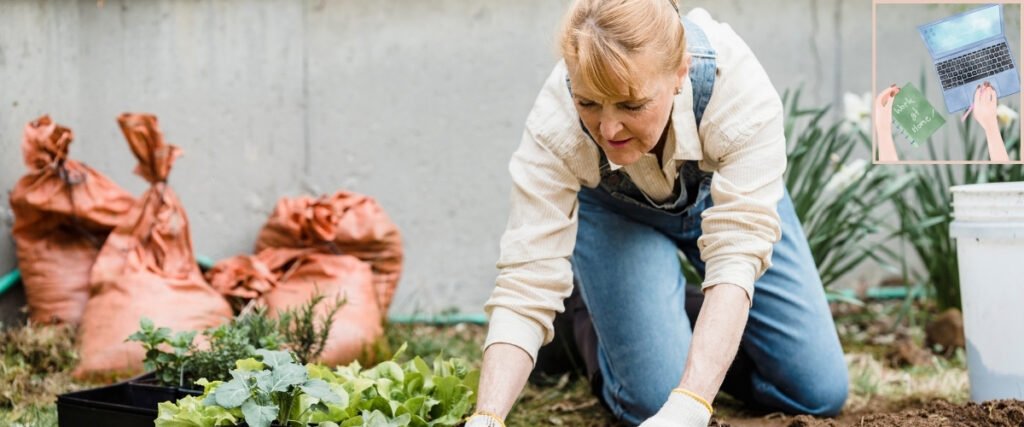 Woman tending plants in a garden, illustrating practical skills that may inspire a local side hustle.