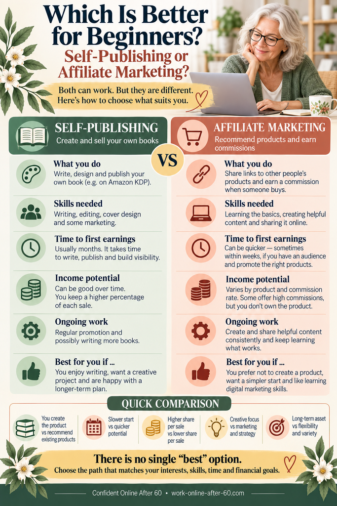 Which is better for beginners, self-publishing or affiliate marketing for womens